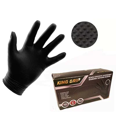 3 Packages Deal 7mil Black King Grip Nitrile Blend Textured Grip Gloves, 100/box
